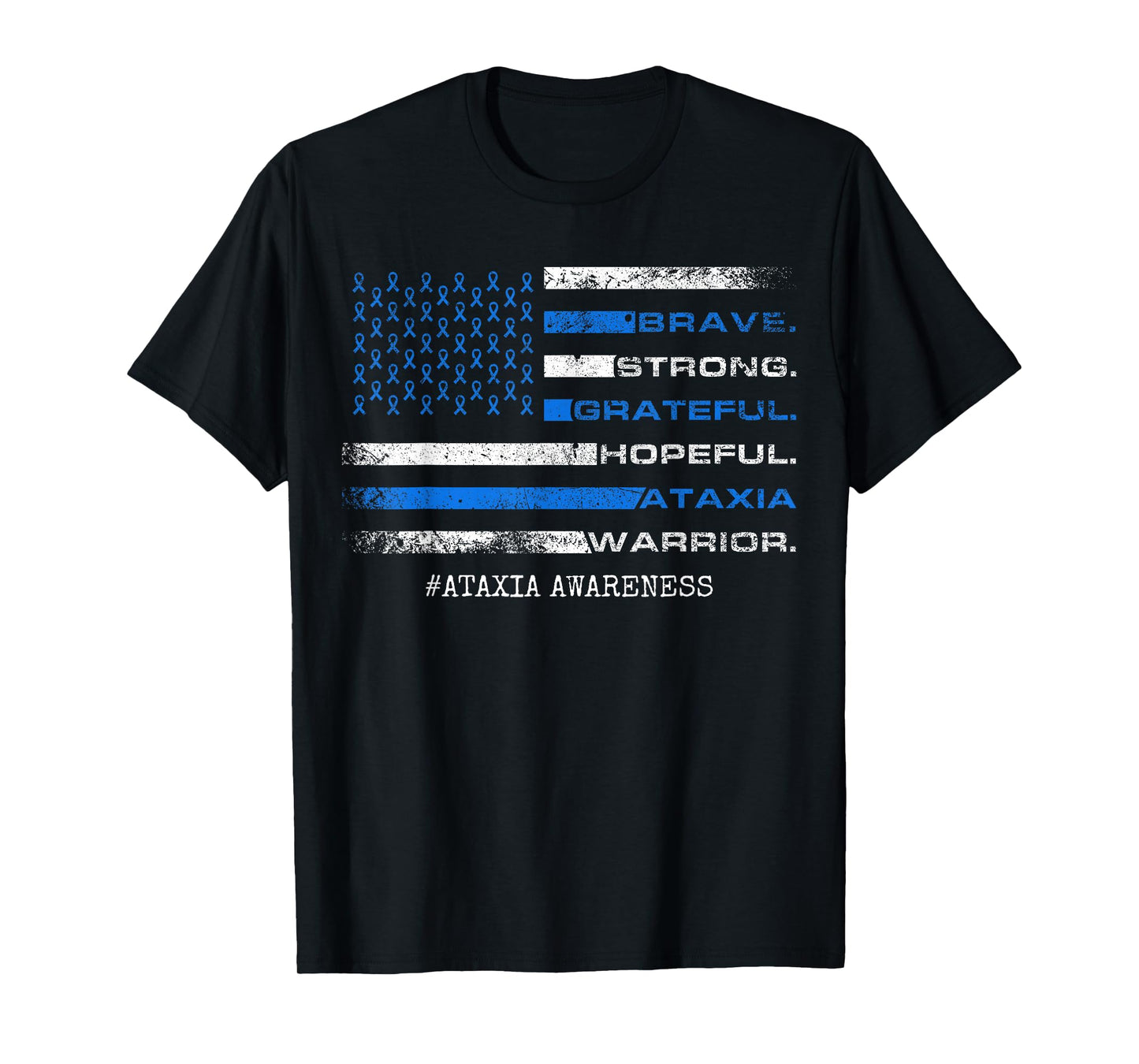 Ataxia Awareness Blue Ribbon American Flag Ataxia Warrior T-Shirt