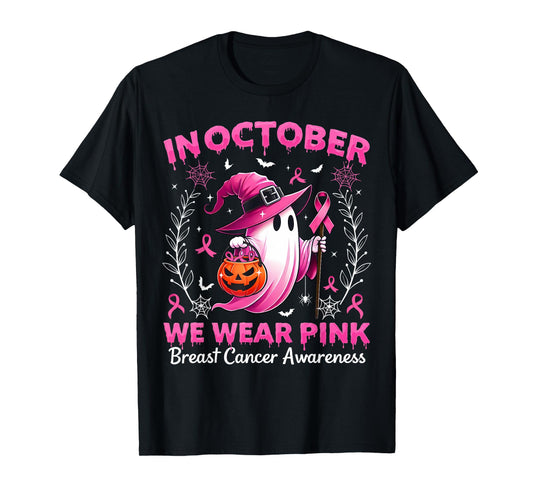 In October We Wear Pink Breast Cancer Awareness Halloween T-Shirt