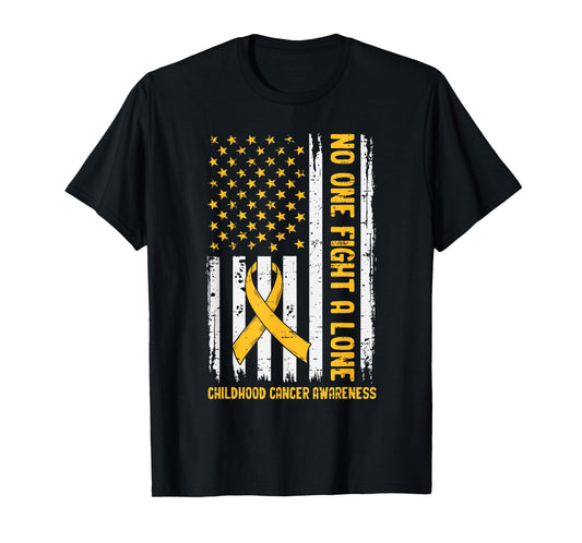 Childhood Cancer Awareness Gold USA American Flag Ribbon Men T-Shirt