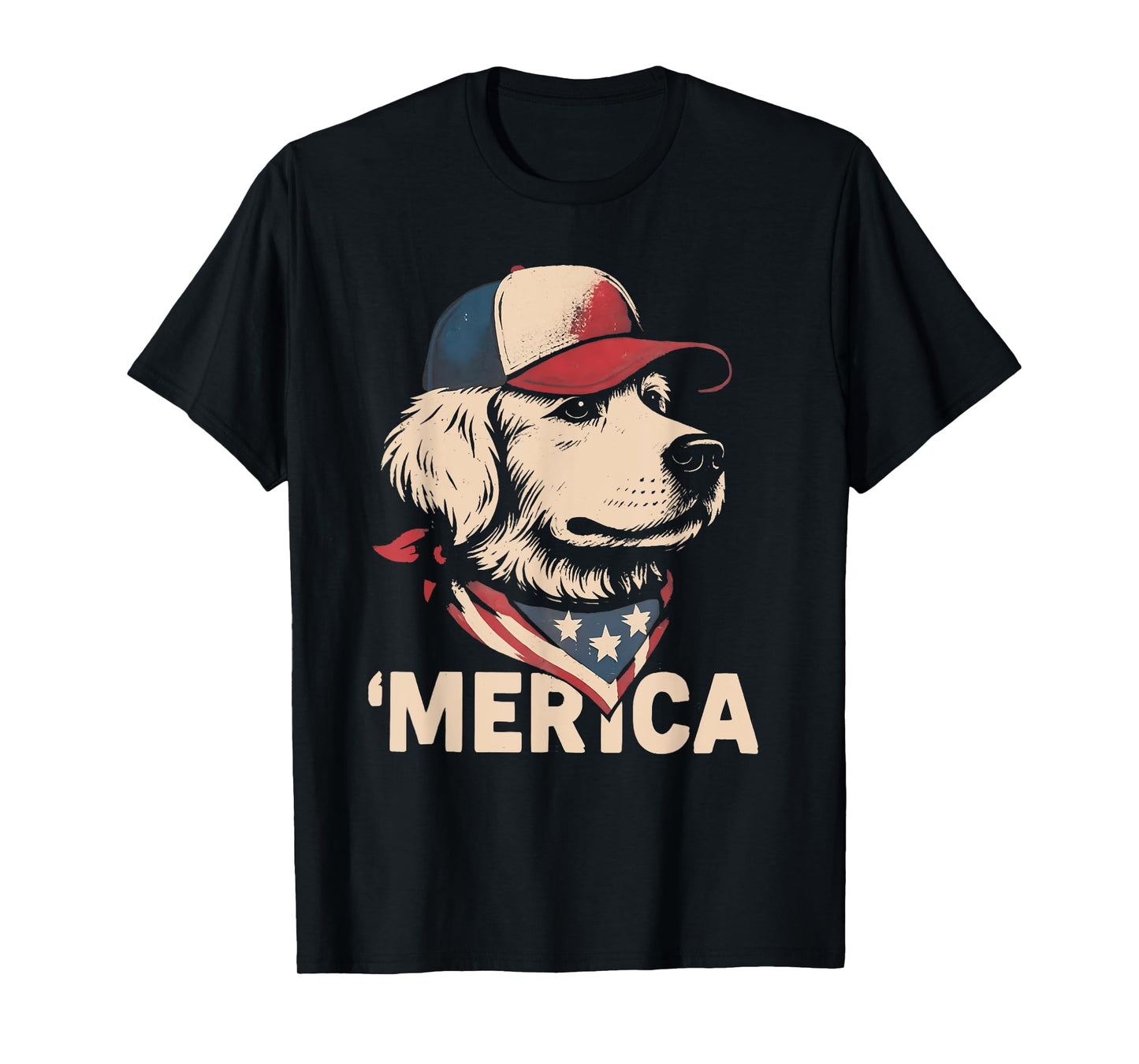 Retro Merica Funny Patriotic Dog Golden Retriever Funny T-Shirt