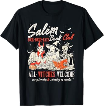 Vintage Salem Book Club Witchy Bookish Spooky Halloween T-Shirt