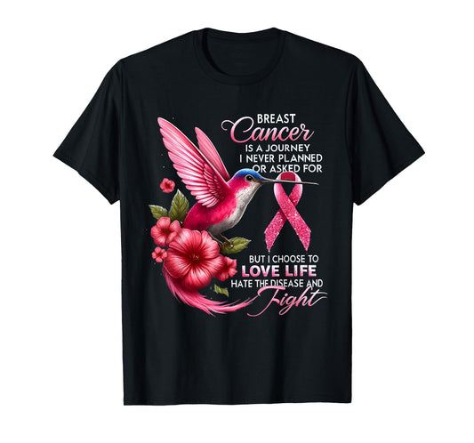We Fight Breast Cancer Awareness Pink Hummingbird Ribbon T-Shirt