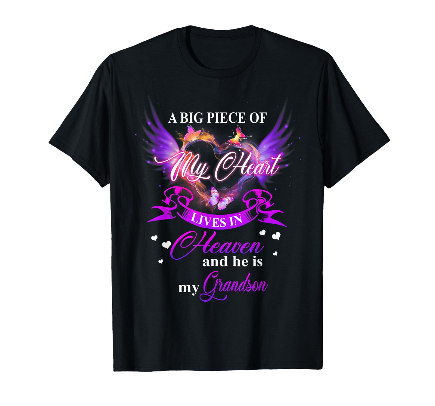 My Heart Lives In Heaven And He Is My Grandson Remember Love T-Shirt