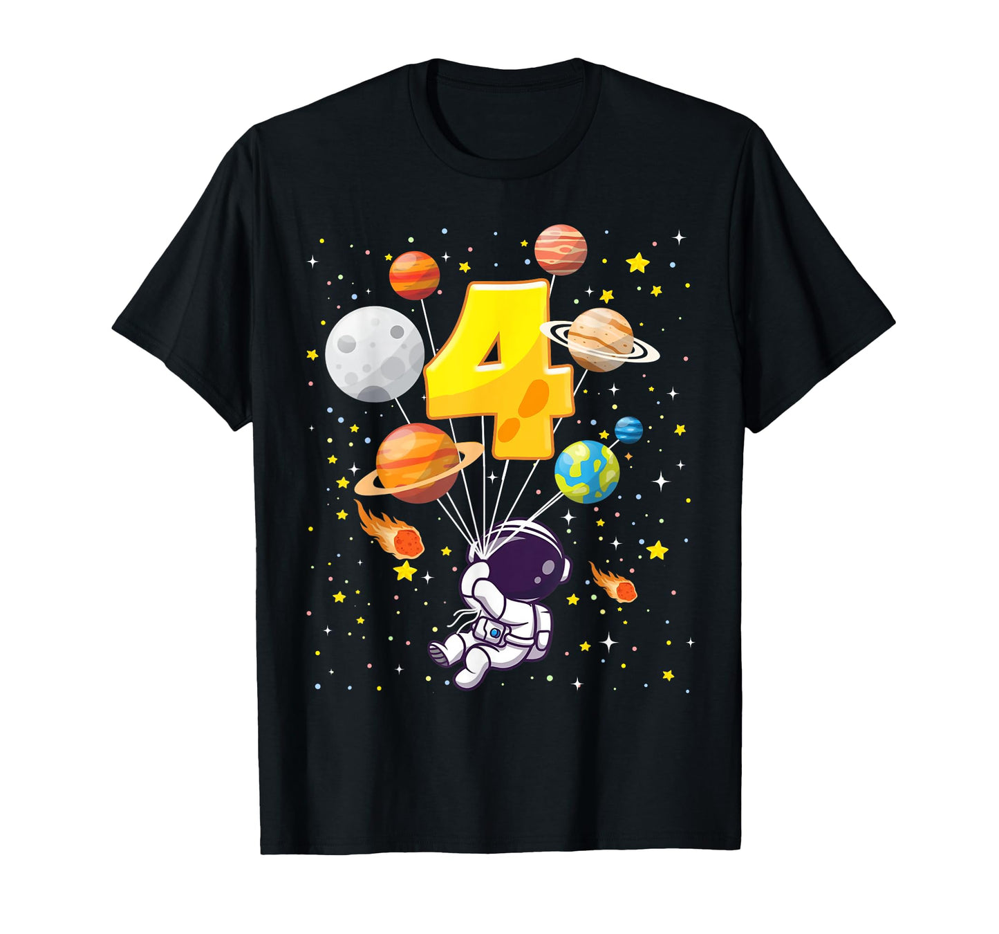 Funny 4 Years Old Astronaut Birthday Space Planets For Kids T-Shirt