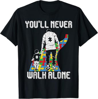 Vintage Father Son Family Autistic Kids Autism Awareness Dad T-Shirt