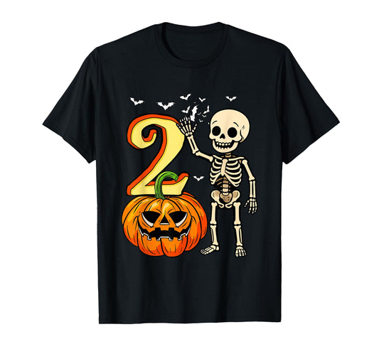 2 Halloween Skeleton 2nd Birthday Horror Carved Pumpkin T-Shirt