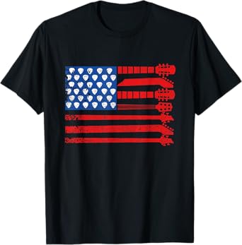 American Flag Guitar Red White Blue Patriotic Men Women Kids T-Shirt
