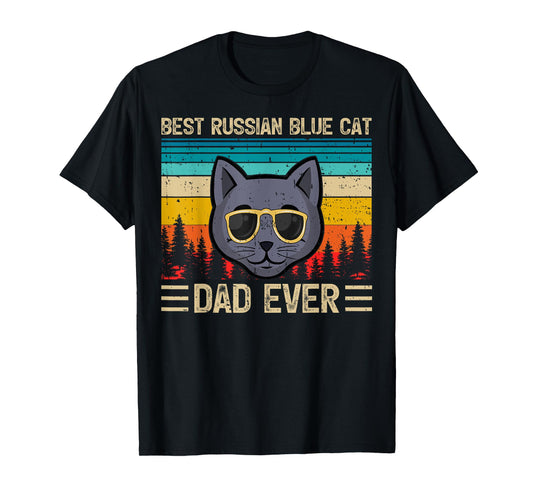 Vintage Funny Best Russian Blue Cat Dad Ever Father's Day Men T-Shirt