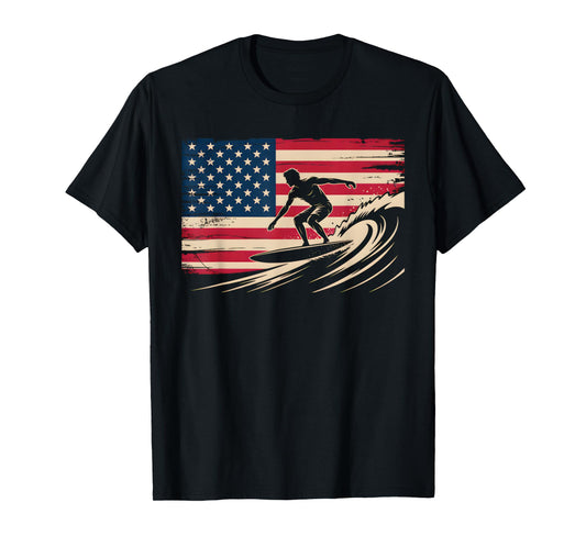 Cool Surfing For Men Women 4th Of July American Flag Surfer T-Shirt