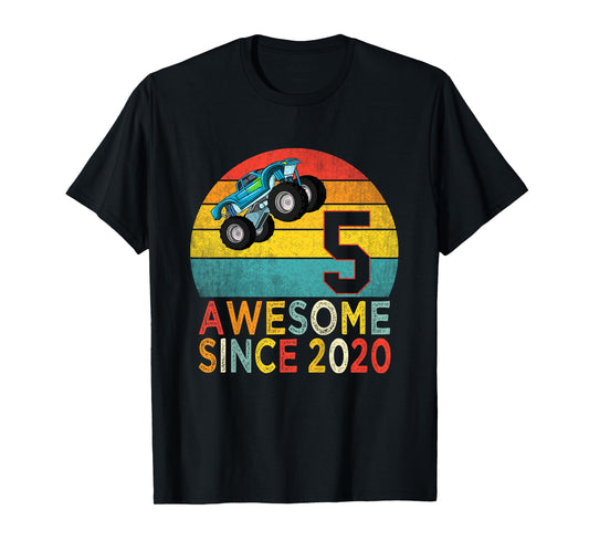 5th Birthday Monster Truck Lover 5 Years Old Vintage Retro T-Shirt