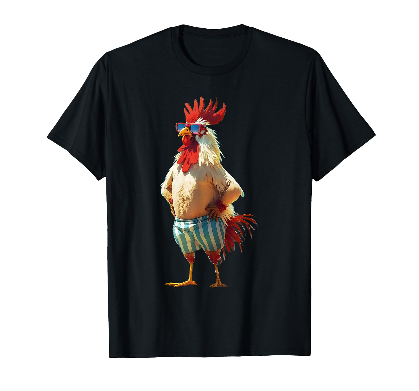 Chicken Sunshine Sea Hawaii Rooster Glasses Humorous Person T-Shirt