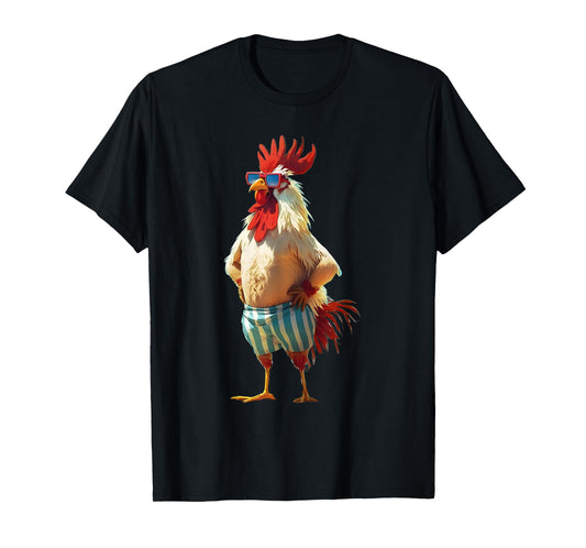 Chicken Sunshine Sea Hawaii Rooster Glasses Humorous Person T-Shirt
