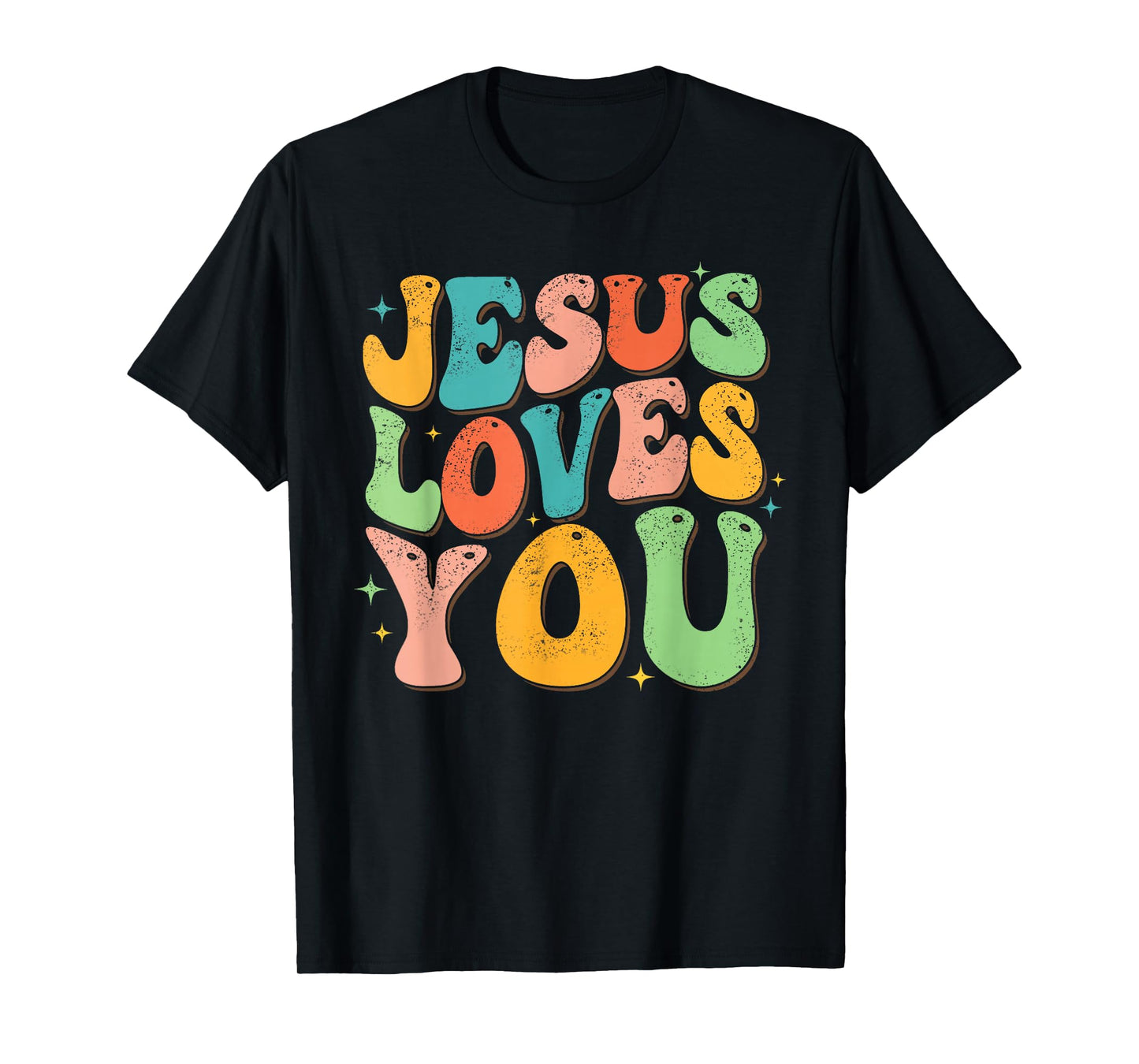 Jesus Loves You Retro Groovy Style Graphic Design Women T-Shirt