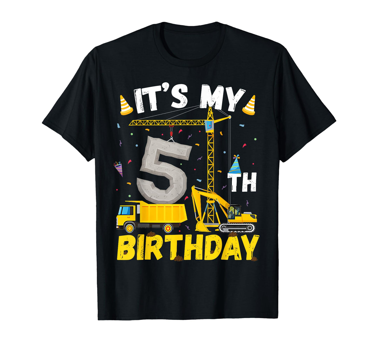 5th Birthday Boy Construction Excavator 5yr Five 5 Year Old T-Shirt