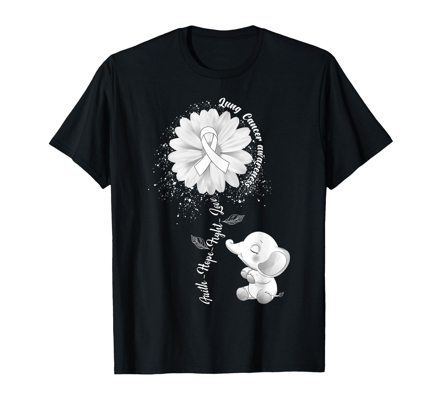 Faith Hope Fight Love Elephant Lung Cancer Awareness Warrior T-Shirt