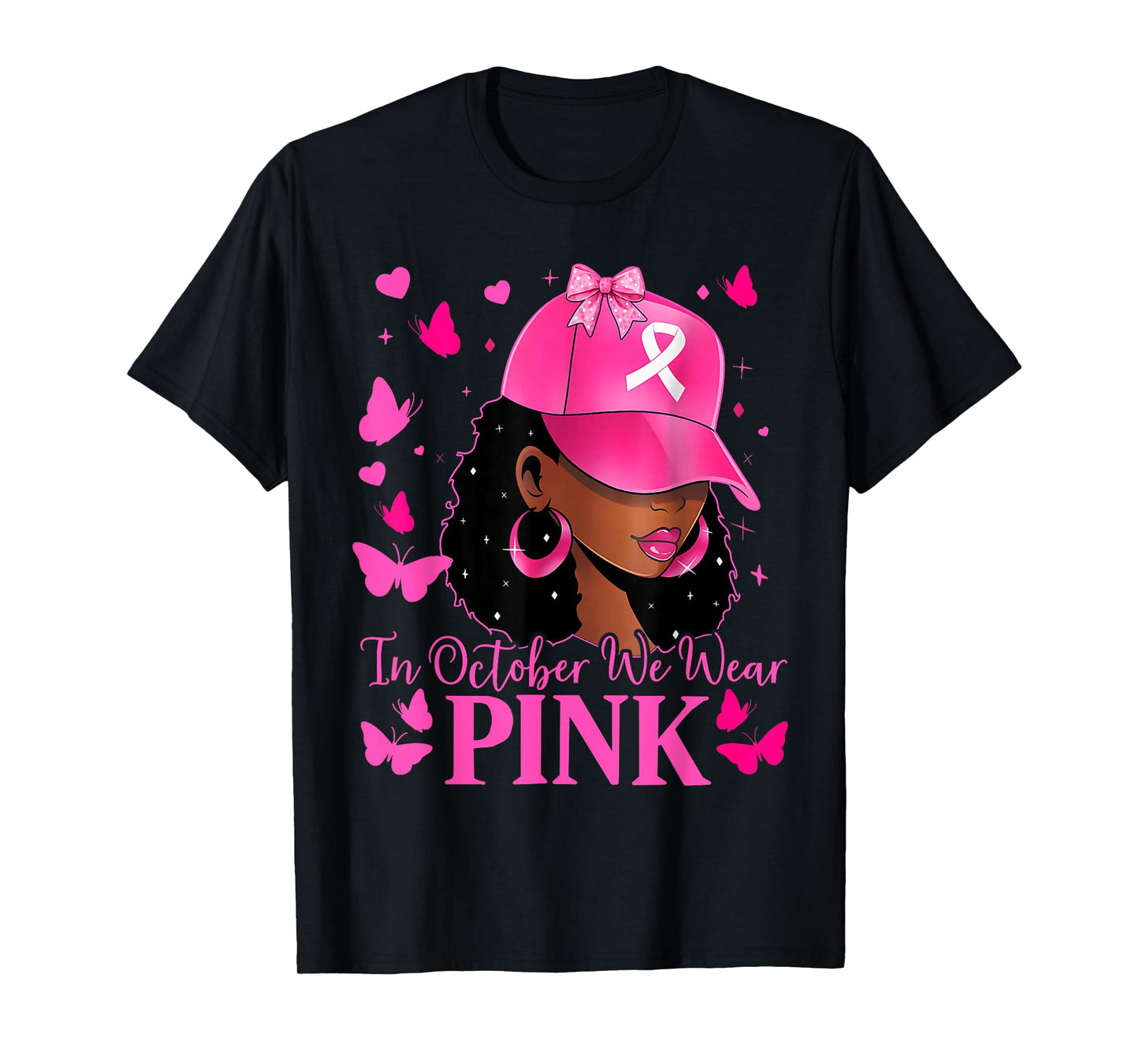 in October We Wear Pink Black Women Breast Cancer Awareness T-Shirt