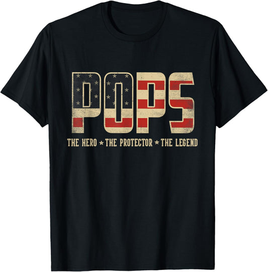 Pops Protector Hero Legend USA Flag Pops Father's Day T-Shirt