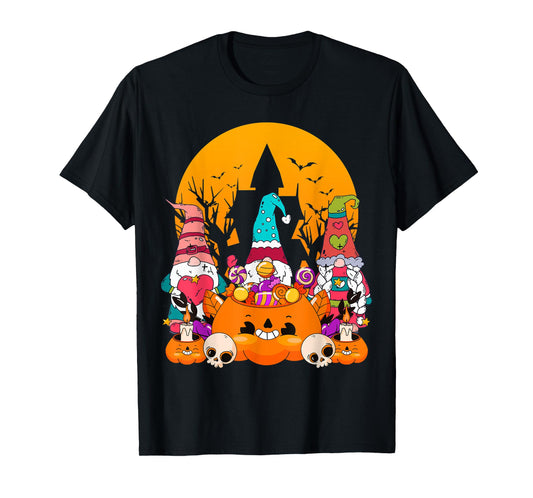 Three Gnomes Happy Halloween Costume Fall Candy Corn Pumpkin T-Shirt
