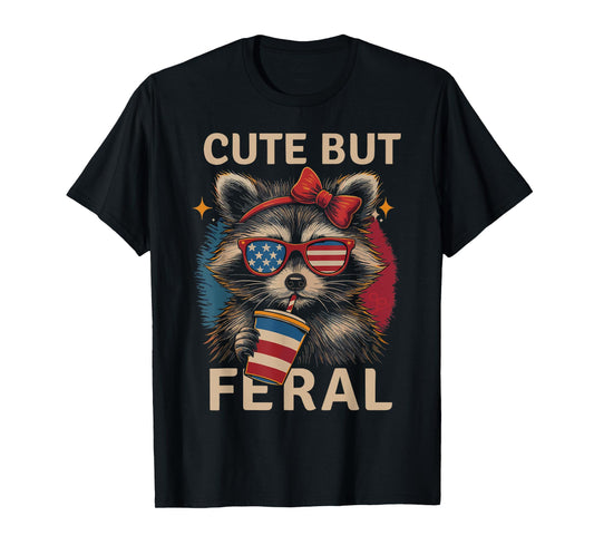 Cute But Feral Raccoon Funny Animal With Sunglasses Design T-Shirt