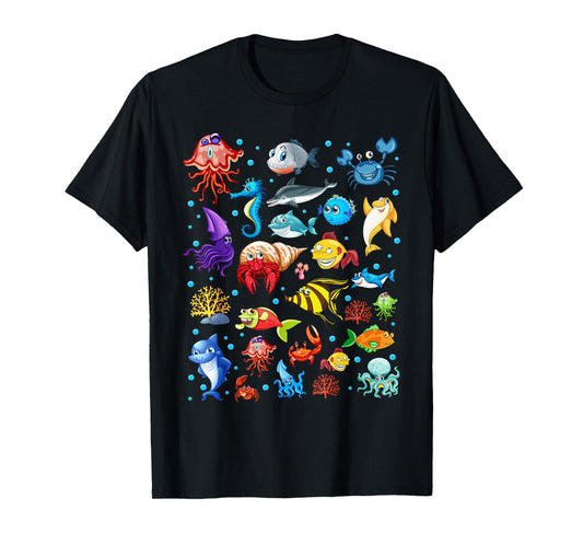 Cute Sea Animals Kids Children Ocean Creatures Clownfish T-Shirt