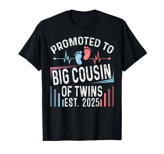 Promoted To Big Cousin Of Twins Est 2025 Baby Shower Vintage T-Shirt