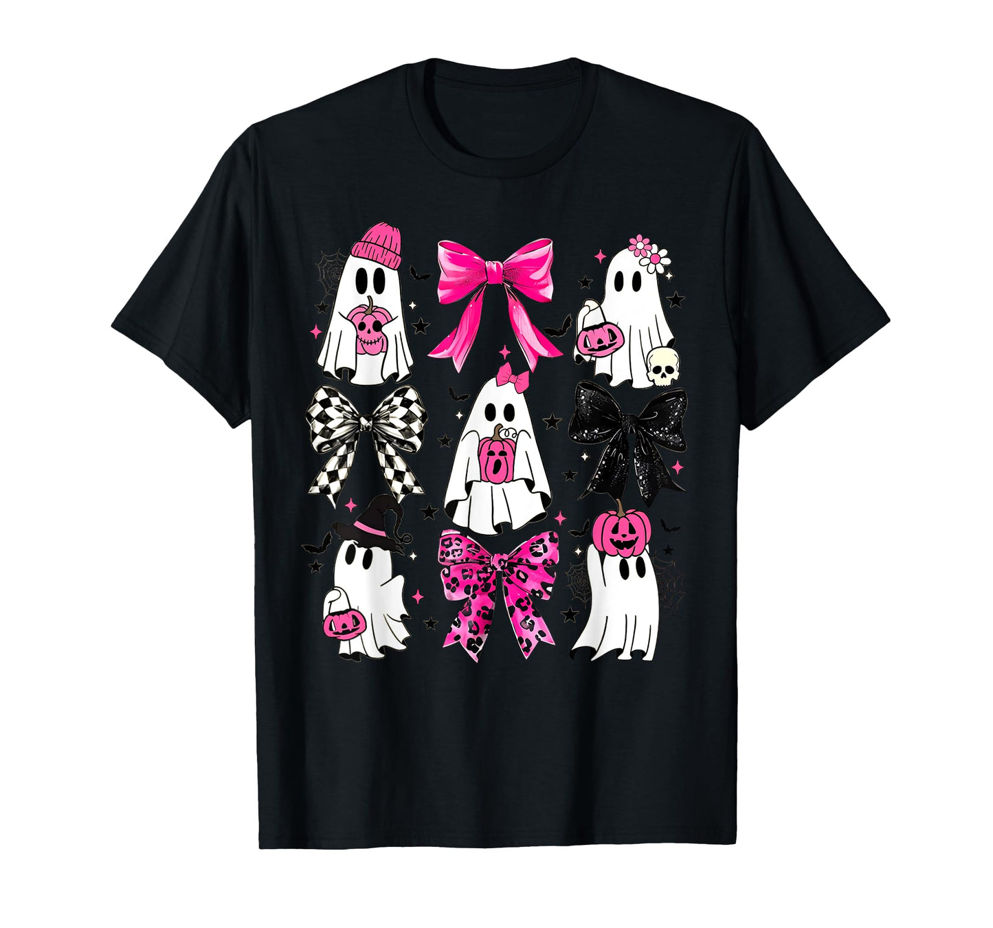 Cute Ghost Coquette Aesthetic Pink Bows Spooky Season Girl T-Shirt