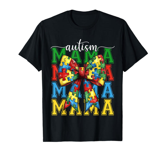 Autism Mama Coquette Bow Puzzle Autism Mom Awareness Women T-Shirt