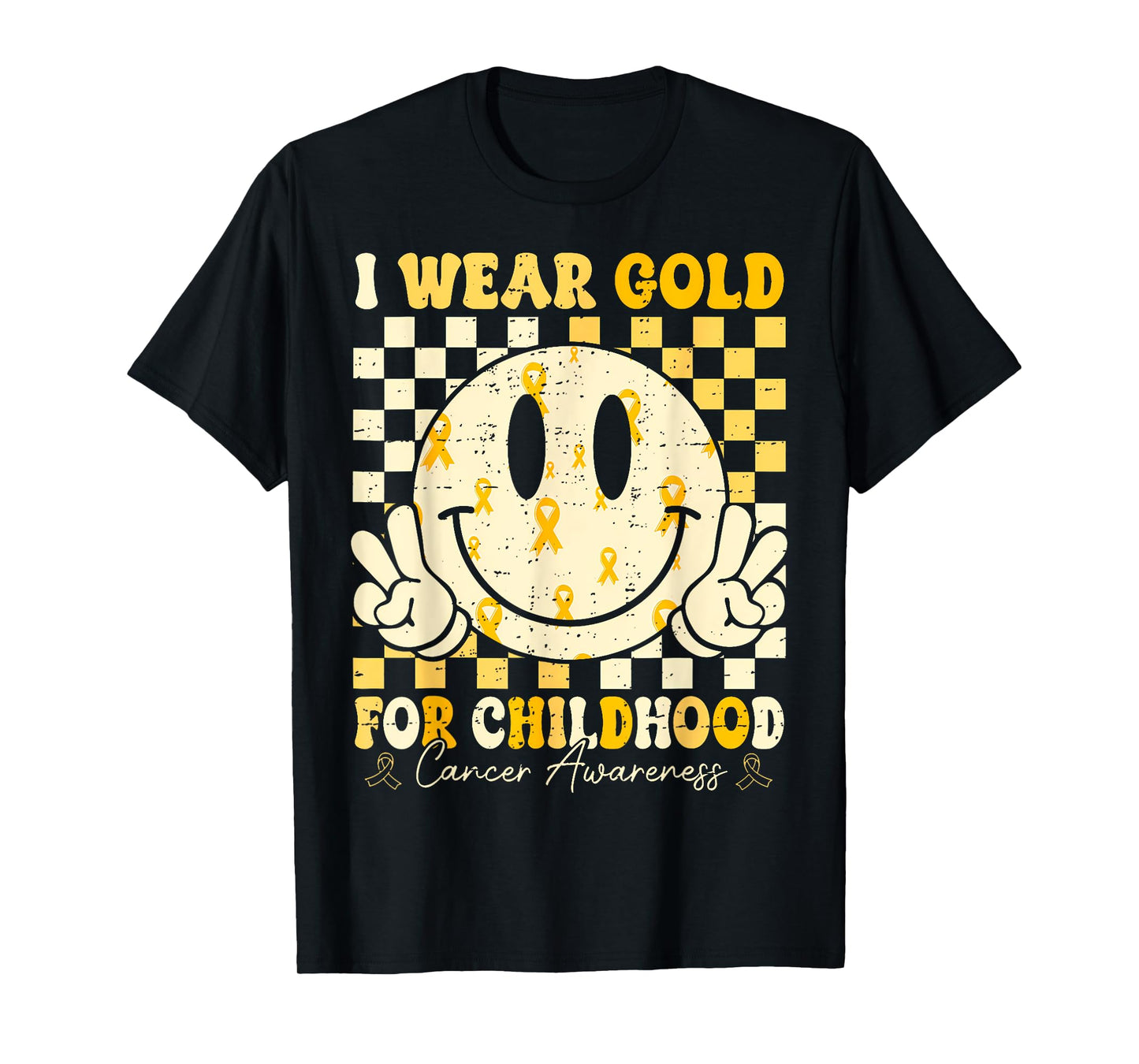 Retro I Wear Gold for Childhood Cancer Awareness Gold Ribbon T-Shirt