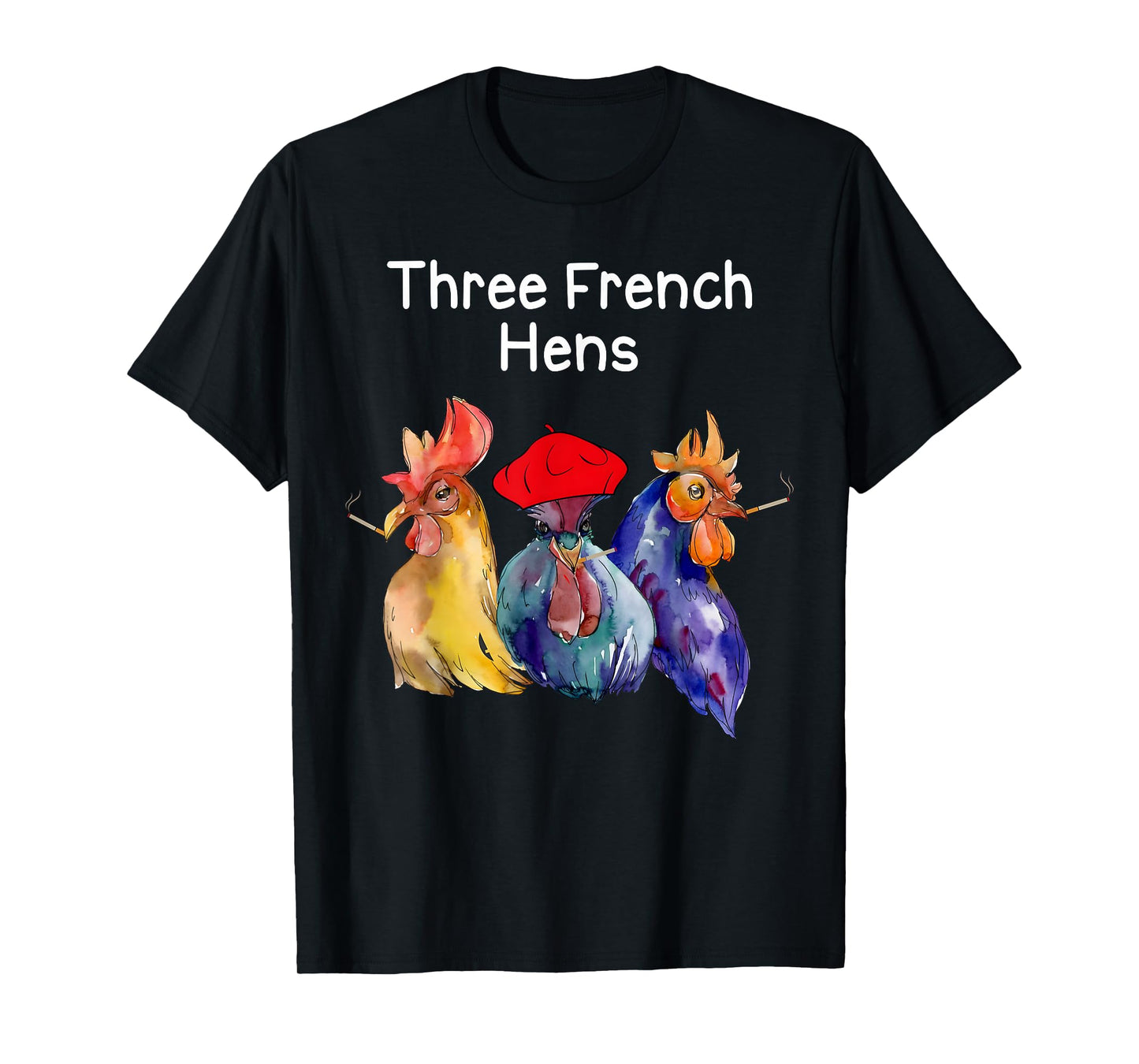 Funny Christmas Pun Three French Hens Chicken Puns Womens T-Shirt