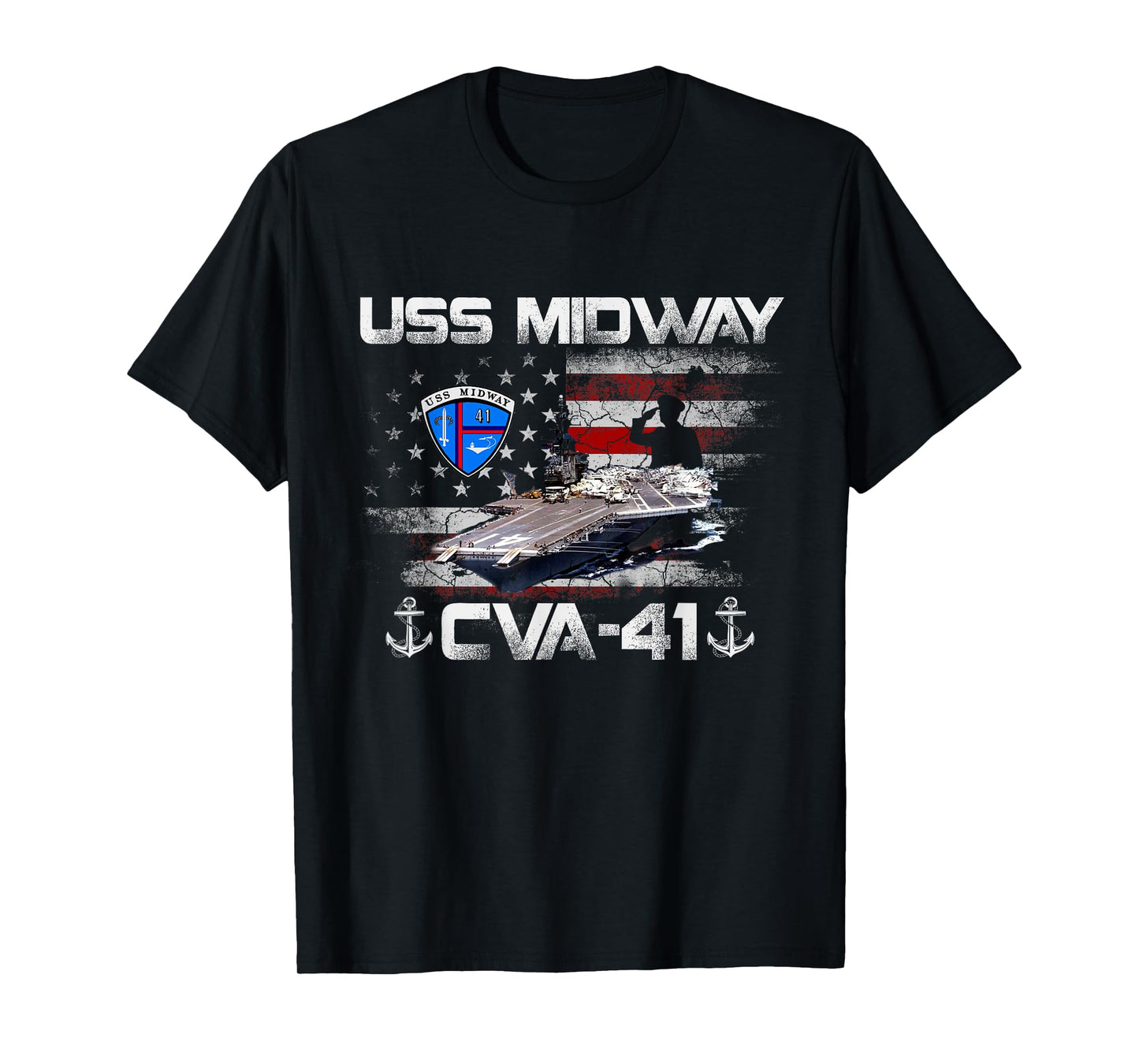 USS Midway CVA-41 Aircraft Carrier Flag Veterans Day Patriot T-Shirt