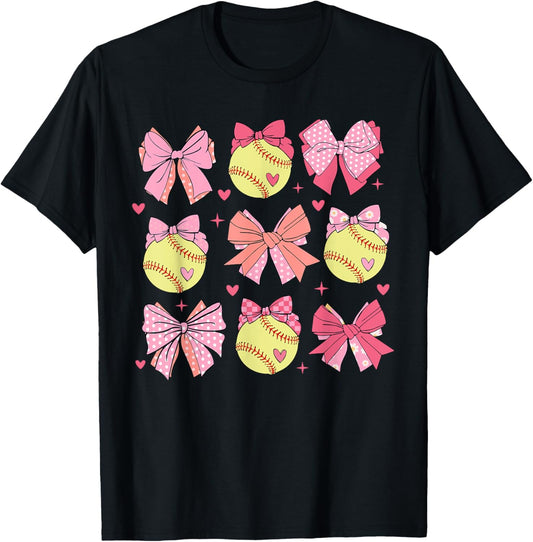 Softball Coquette Bow Softball Mom Mothers Day Softball Mama T-Shirt