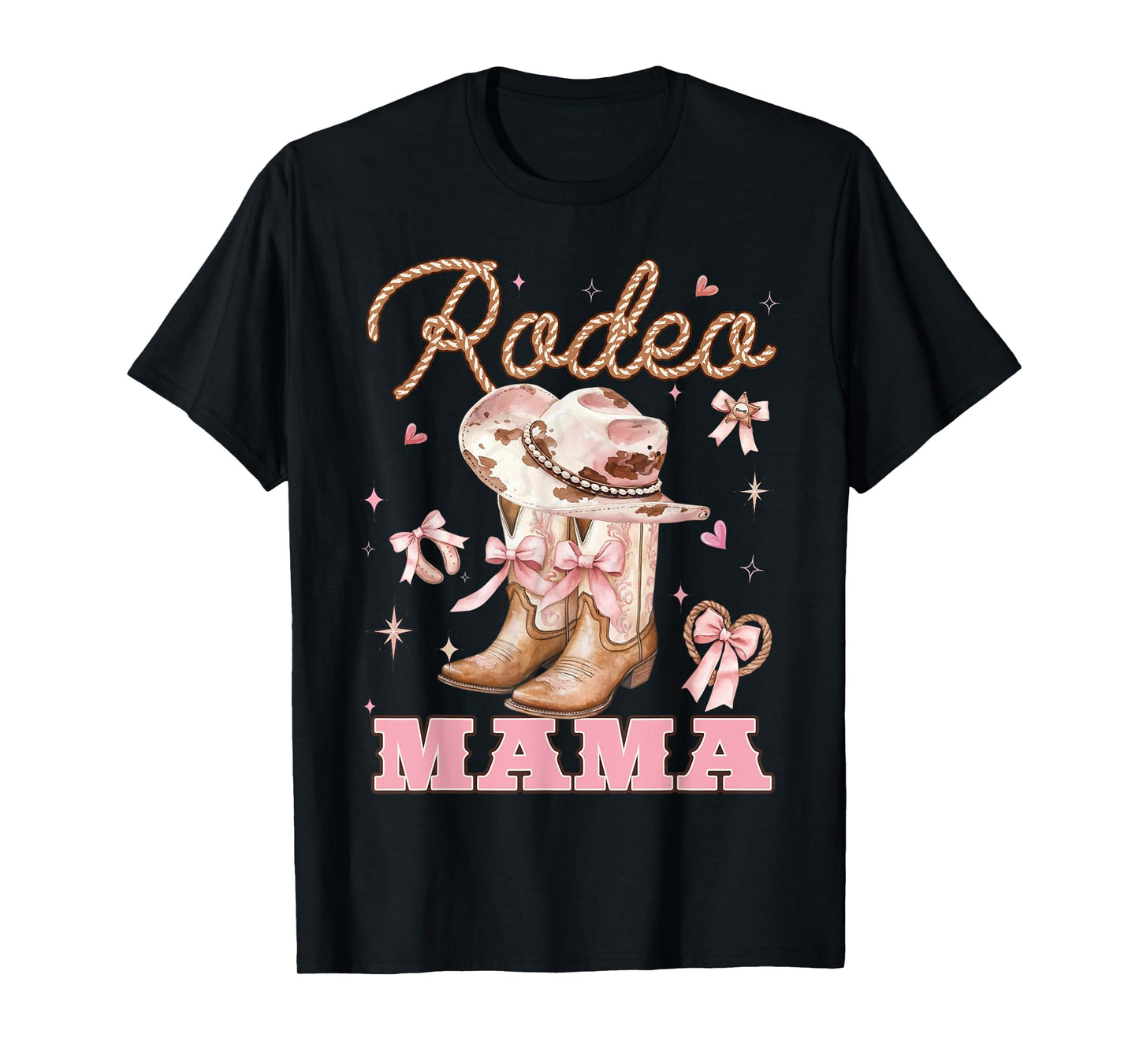 Rodeo Mama Pink Boots Coquette Bow Cowgirl Birthday Family T-Shirt