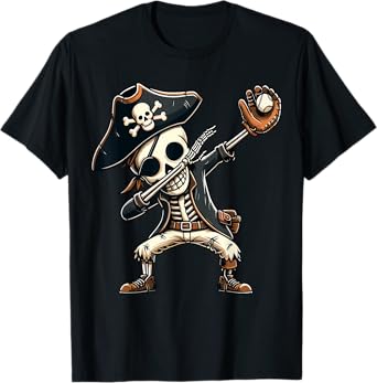 Dabbing Skeleton Pirate Baseball Kids T-Shirt