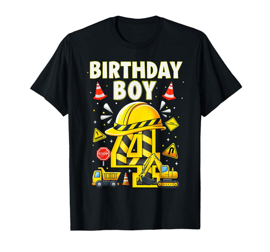 Construction 4 Year Old Birthday Boy 4Th Birthday Excavator T-Shirt
