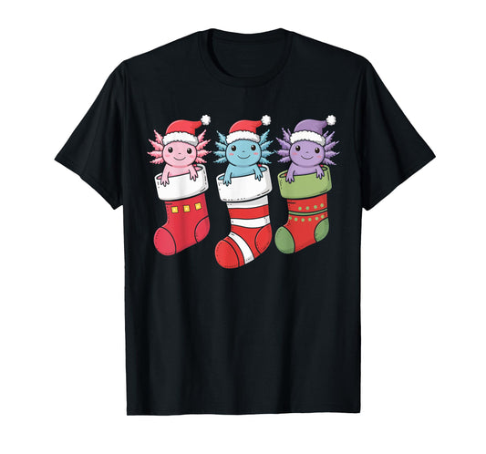 Axolotl Stocking Santa Hat Christmas Kawaii Holiday Xmas T-Shirt