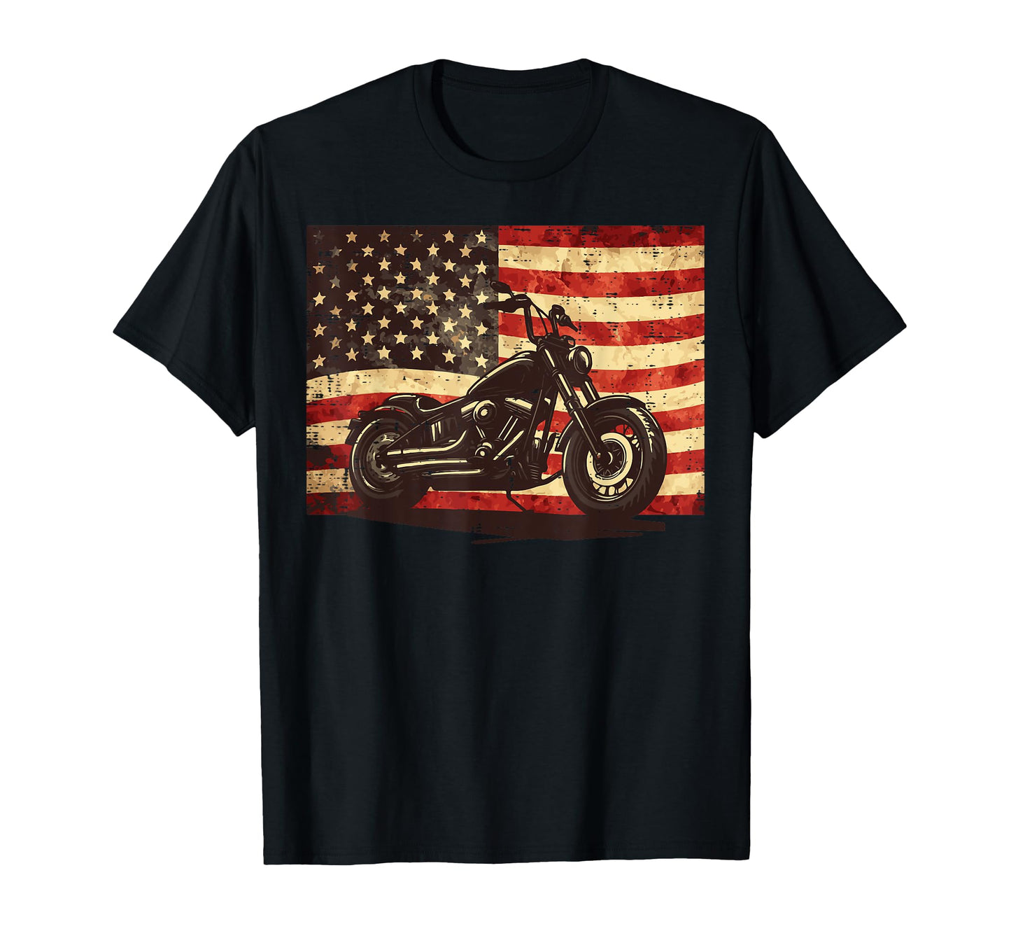 Motorcycle US Flag Vintage Patriot Biker Men Boys Kids Women T-Shirt