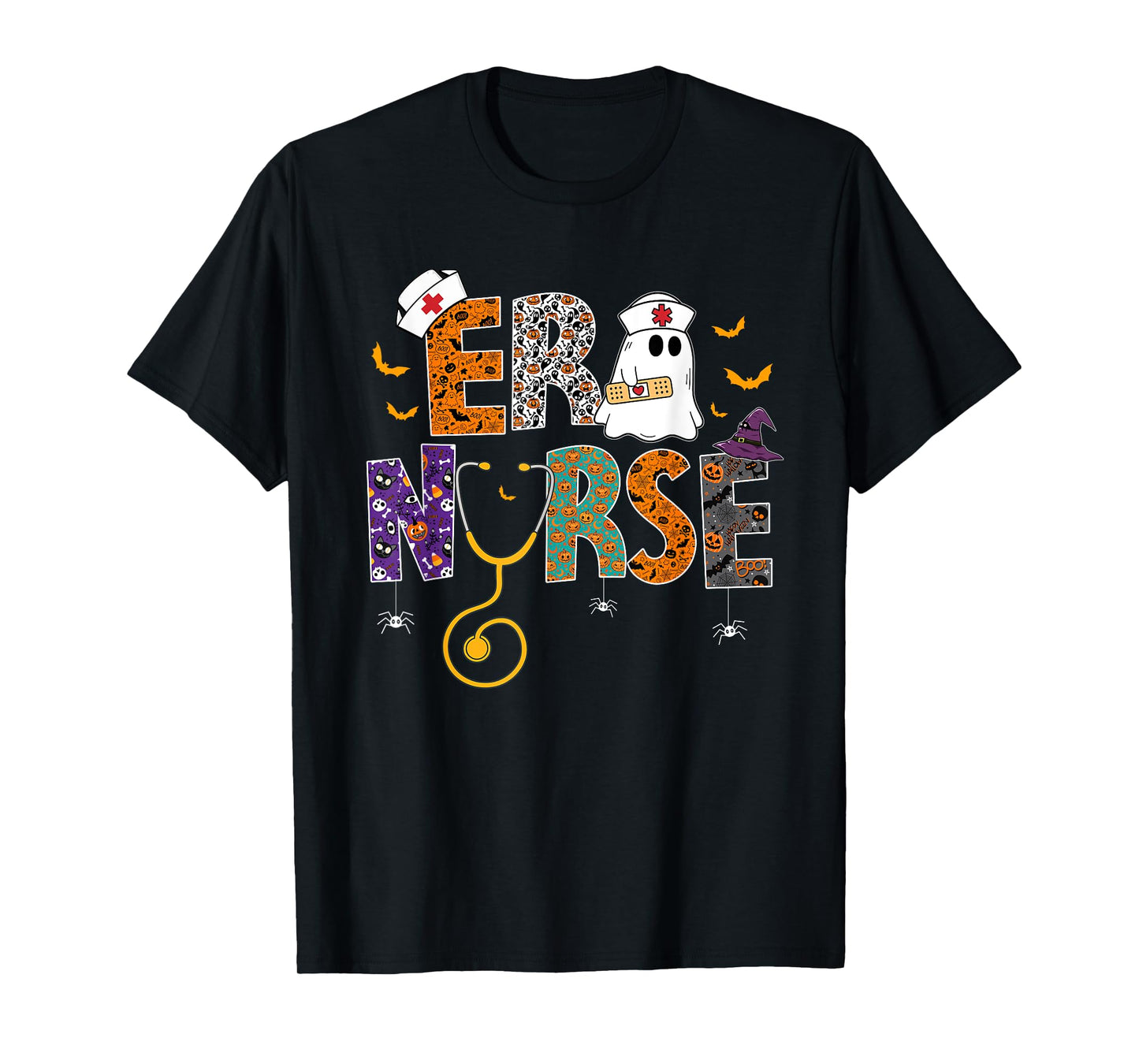 Halloween ER Nurse Nursing Cute Nurse Halloween Pattern T-Shirt