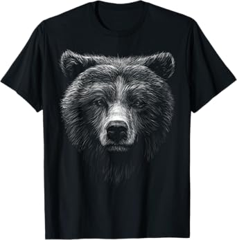 cute brown bear head black art for lovers Wild Bears animals T-Shirt