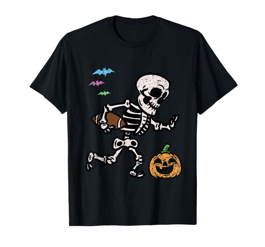Skeleton Football Player Halloween Costume Funny Pumpkin T-Shirt