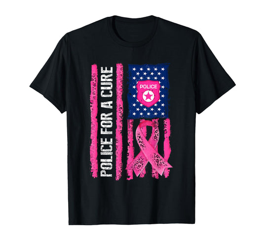 Police for A Cure American Flag Breast Cancer Awareness T-Shirt