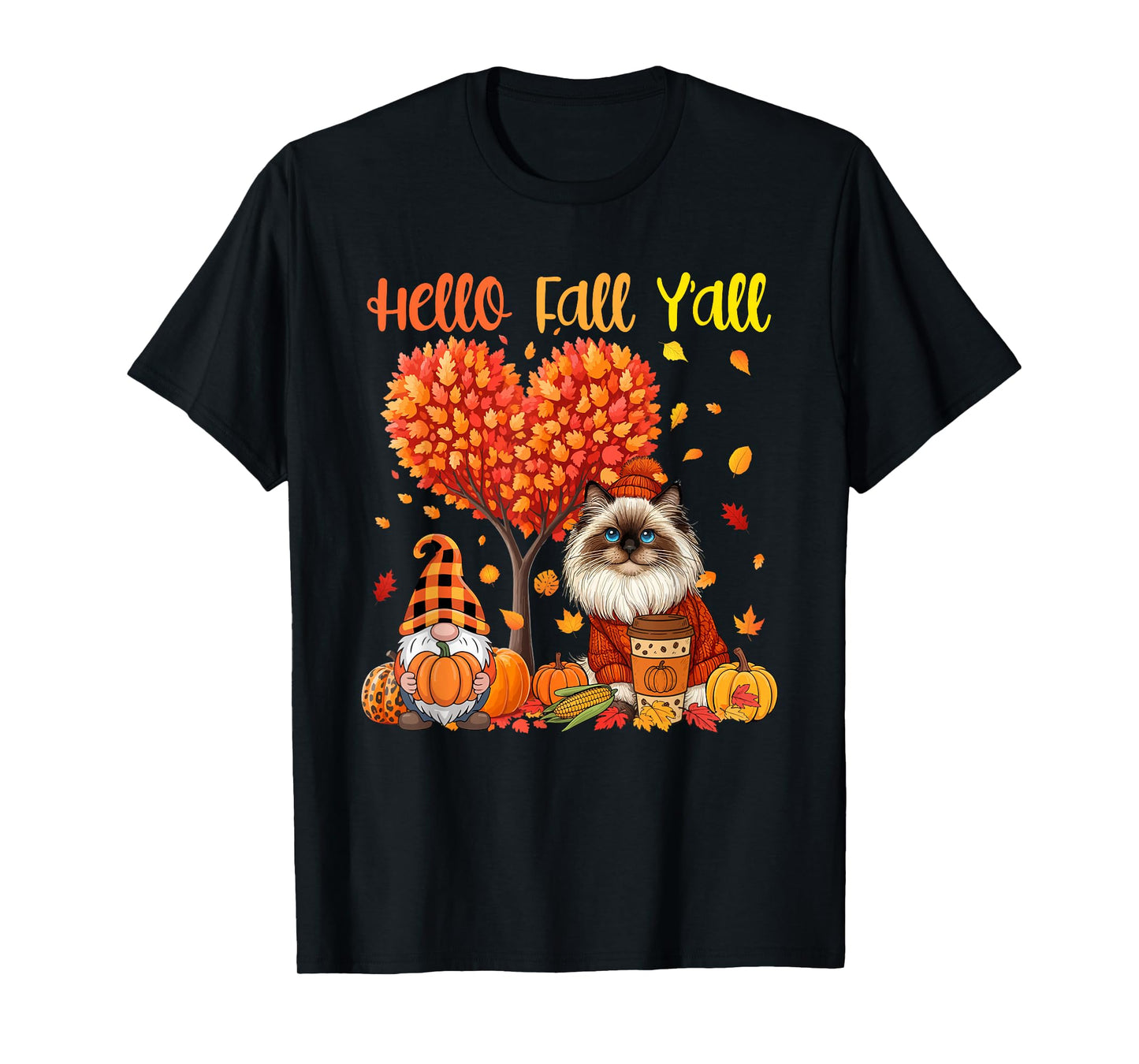 Fall Y'all Thanksgiving Himalayan Cat Gnome Pupmkins Case T-Shirt