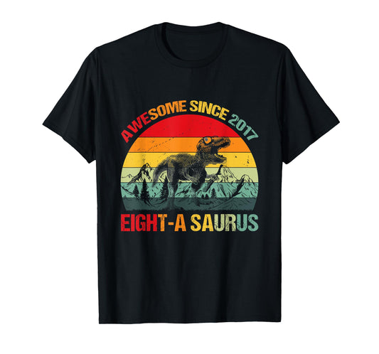 8th Birthday Awesome Since 2017 Dinosaur 8th Birthday Boy T-Shirt