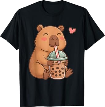 Cute Capybara Kawaii Anime Drinking Bubble Tea Lover Girls T-Shirt