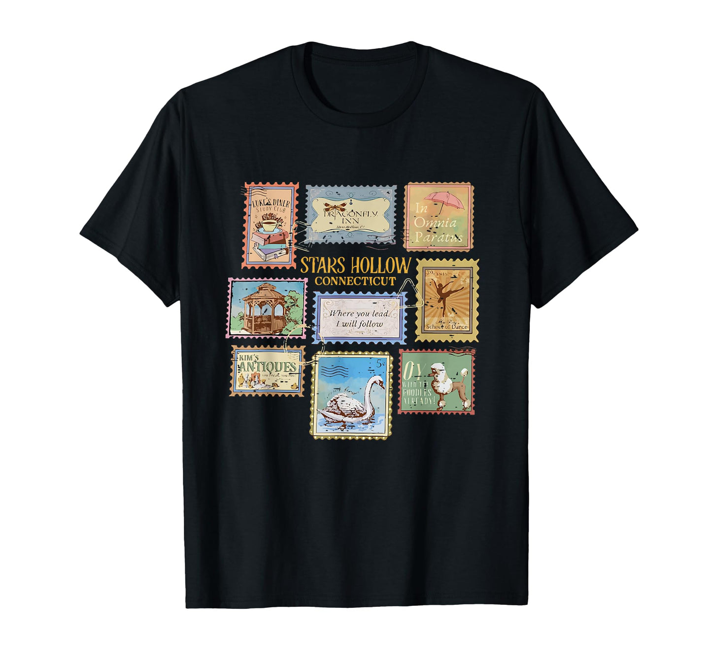 Stars Hollow Connecticut Stamps Funny Fall Pumpkin Autumn T-Shirt