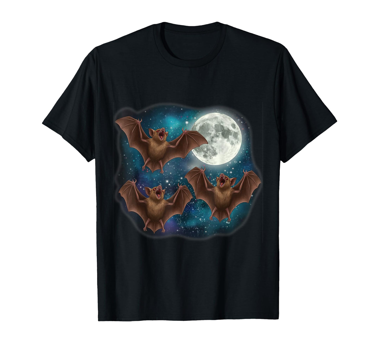 Three Bat Under Full Moon Funny Cosmic Meme Halloween Day T-Shirt