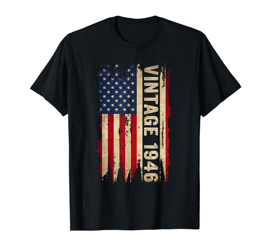 Vintage Made In 1946 American Flag 80th Birthday 80 Year Old T-Shirt