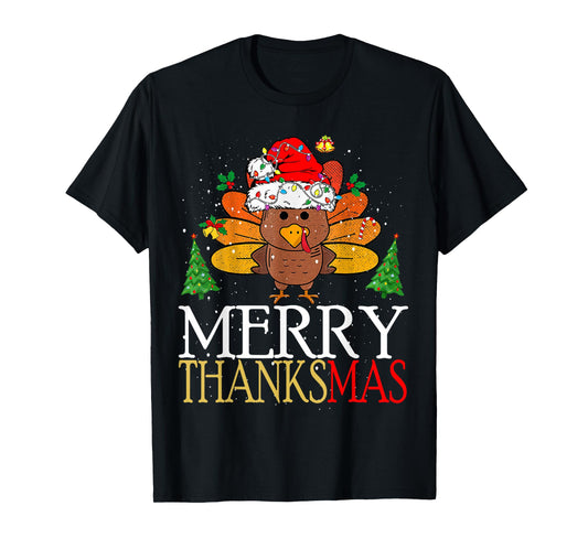 Merry Thanksmas Happy Thanksgiving Santa Turkey T-Shirt