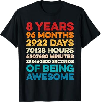 8th Birthday 8 Years of Being Awesome Vintage 8 Years Old T-Shirt