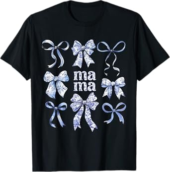Mama Coquette Toile Blue Bow Family Matching T-Shirt