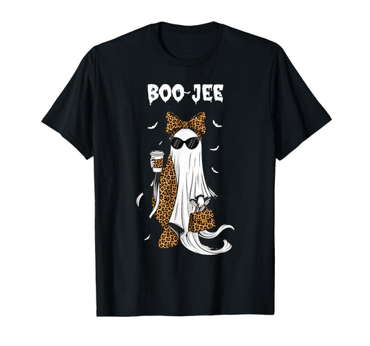 Coquette Leopard Ghost Coffee Boo-JEE Halloween Boujee Ghost T-Shirt